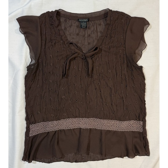 Sunny Taylor Tops - Vintage 90s Sunny Taylor Women's Deep V-Neck Top Dark And Light Brown Size Large